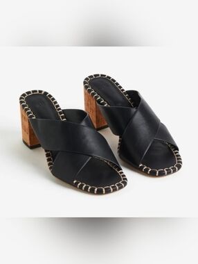 H&M Black Heeled Mules Sandals Sz 10